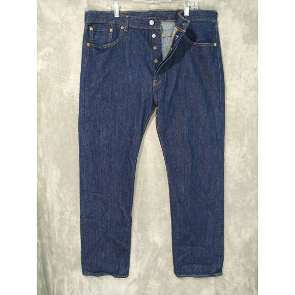 Levis 501XX Jeans Mens 38x32 Blue Denim Button Fly Straight Leg Dark Wash - Picture 1 of 9